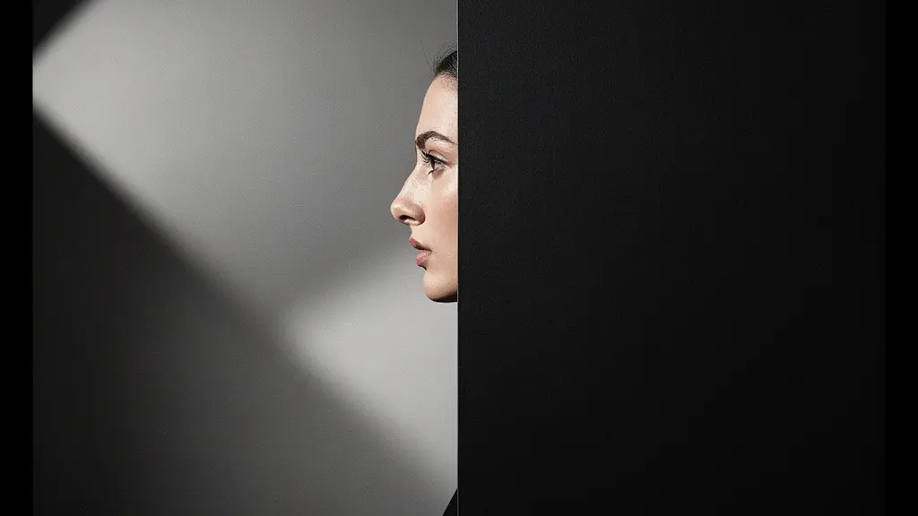 Studio setup showing black V-flats positioned around model creating controlled shadows