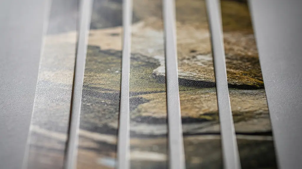 Close-up view of detail strip test prints showing different sharpening settings