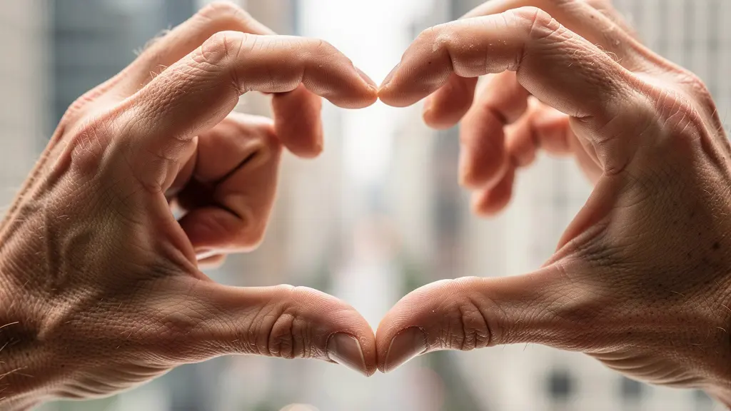 Hands creating a rectangular frame shape to visualize a photograph's composition against a blurred background.