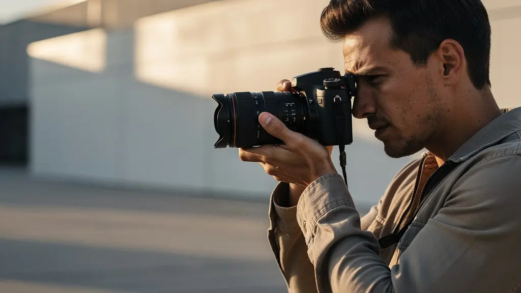 Photographer using prime lens with thoughtful compositional framing