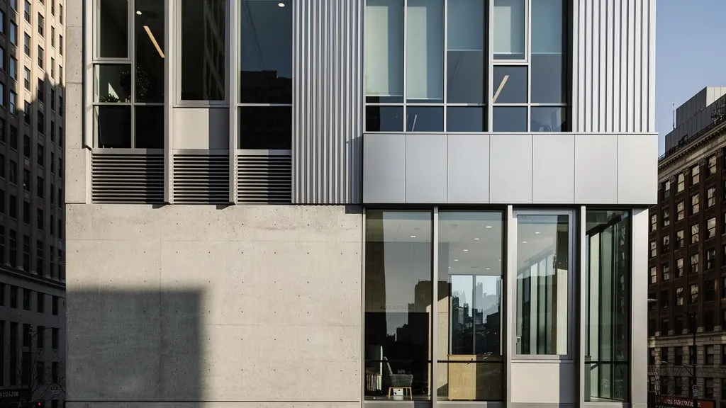 Architectural composition divided into nine segments with distinct geometric interest in each section