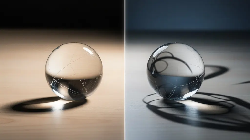 Split view comparison showing correct and incorrect shadow directions in composite