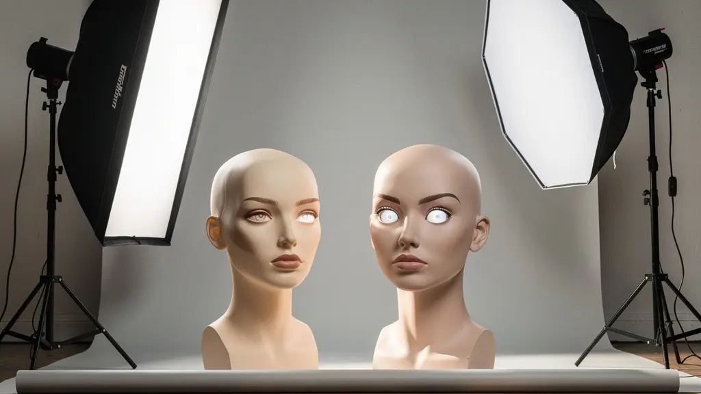 Professional studio photography setup comparing rectangular and octagonal softboxes for window light effect