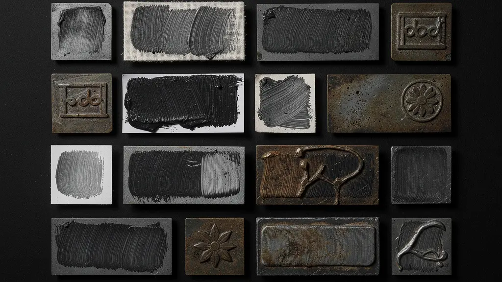 Extreme close-up grid of different artistic materials, showing consistent visual treatment across varied textures.