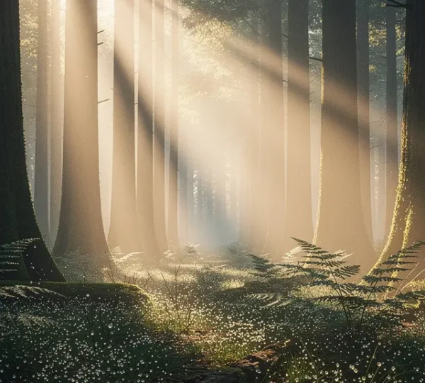 Dramatic volumetric lighting beams creating depth through atmospheric haze in photography