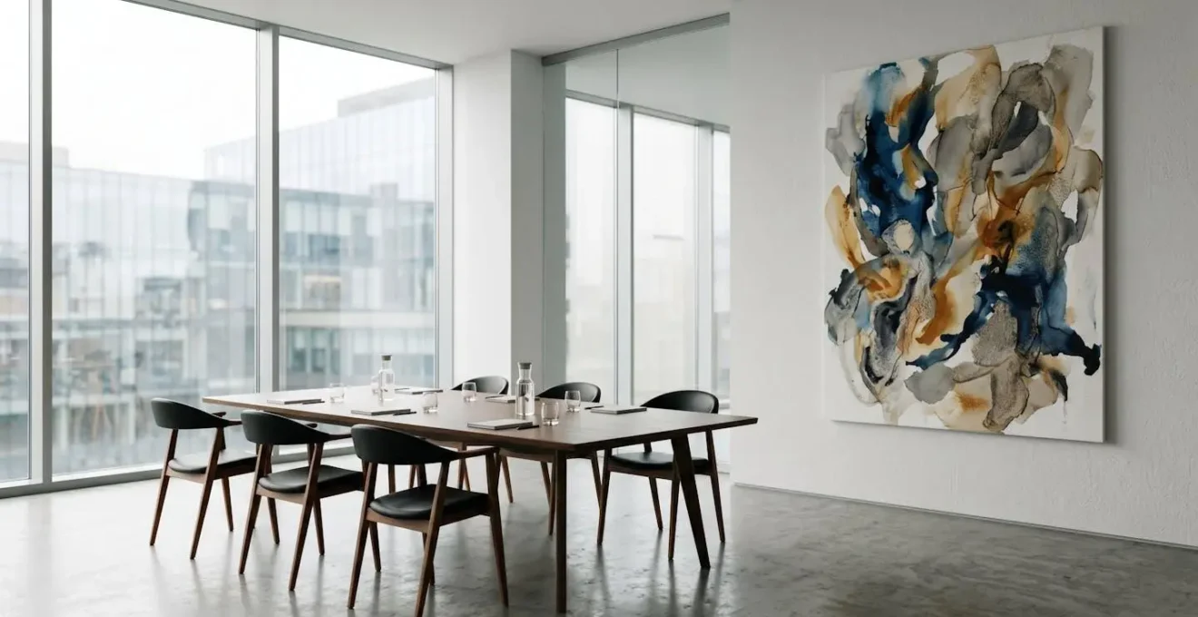 Modern corporate office space enhanced by curated contemporary artwork