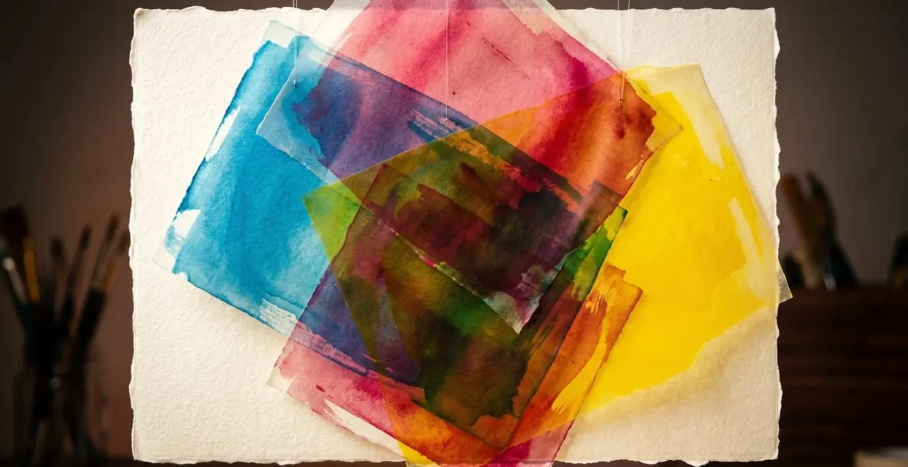 Conceptual representation of layered color pigment application symbolizing gum bichromate multi-pass printing